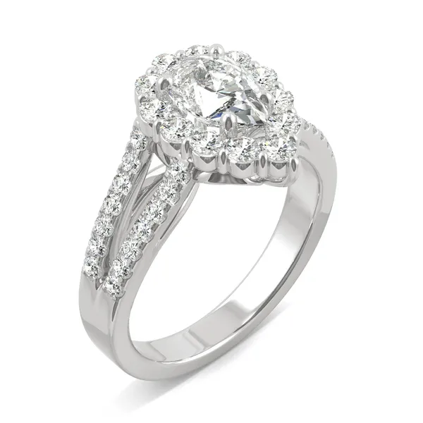 Pear Signature Split Shank Accented Halo Engagement Ring