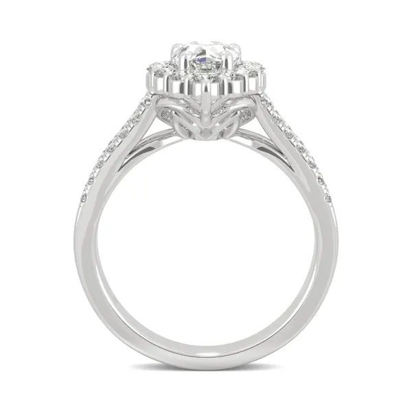 Pear Signature Split Shank Accented Halo Engagement Ring