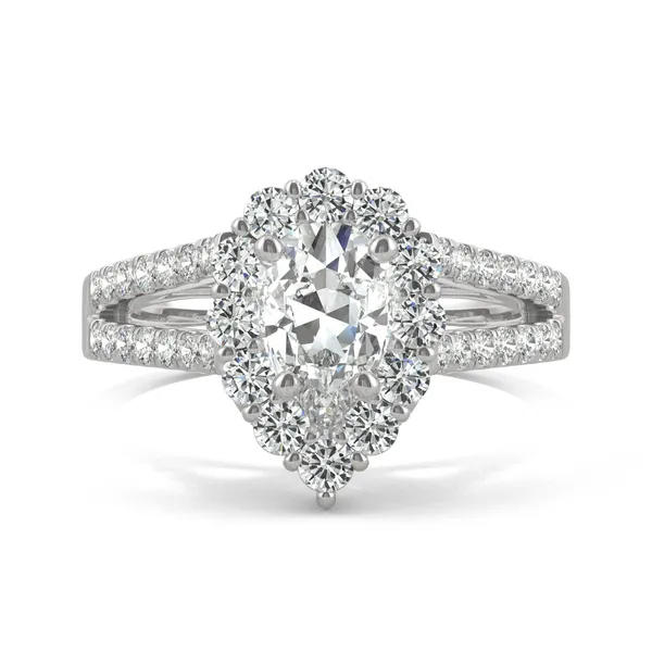 Pear Signature Split Shank Accented Halo Engagement Ring