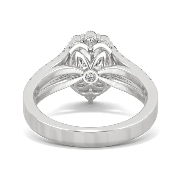 Pear Signature Split Shank Accented Halo Engagement Ring