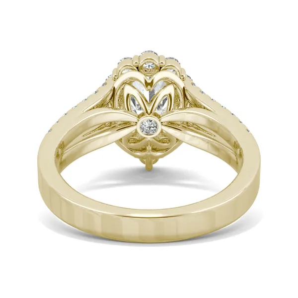 Pear Signature Split Shank Accented Halo Engagement Ring