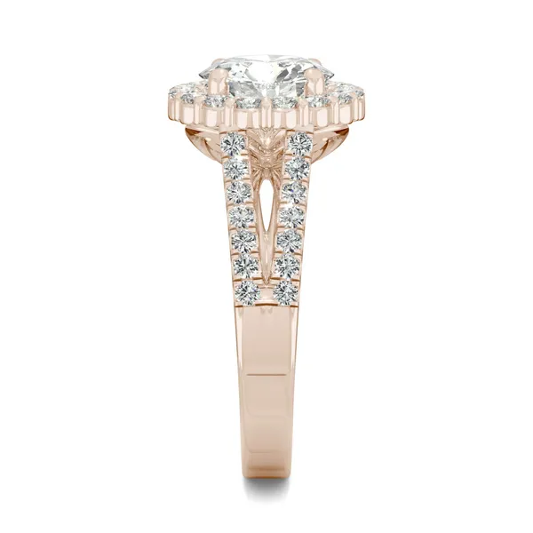 Round Hearts & Arrows Signature Split Shank Accented Halo Engagement Ring