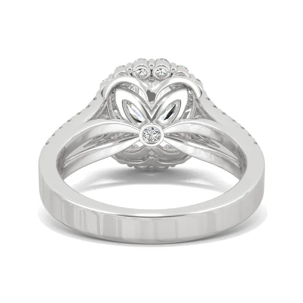 Round Hearts & Arrows Signature Split Shank Accented Halo Engagement Ring