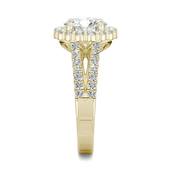 Round Hearts & Arrows Signature Split Shank Accented Halo Engagement Ring