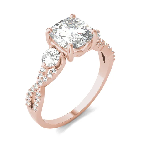 Cushion Twisted Accented Three-Stone Engagement Ring