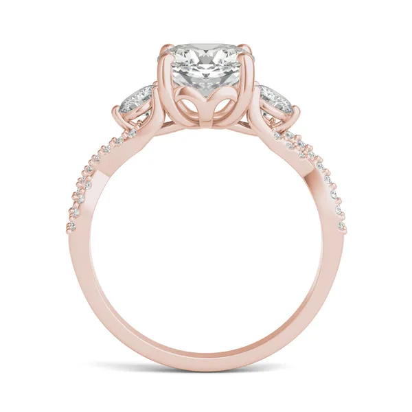 Cushion Twisted Accented Three-Stone Engagement Ring