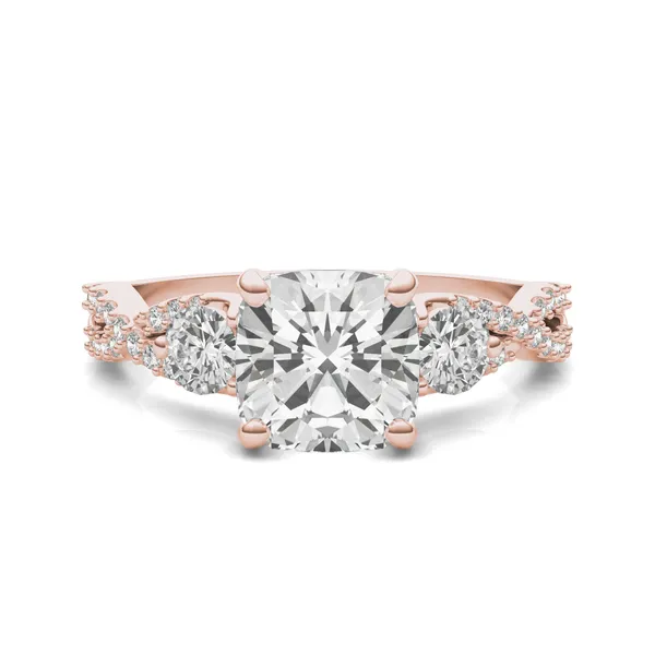 Cushion Twisted Accented Three-Stone Engagement Ring
