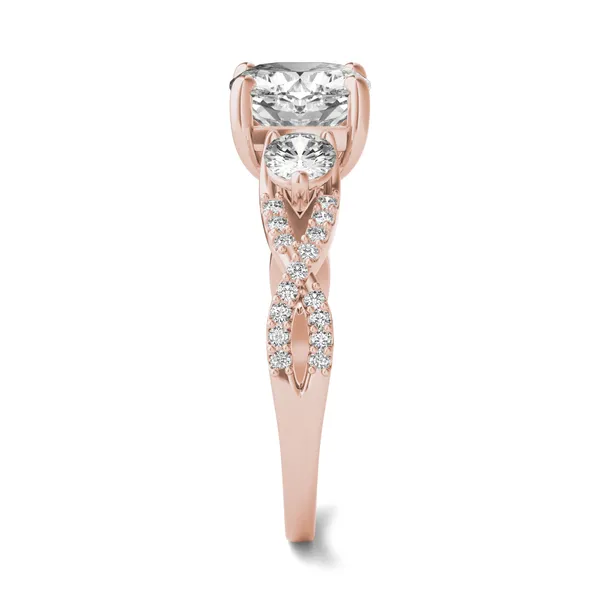 Cushion Twisted Accented Three-Stone Engagement Ring