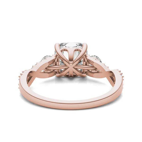 Cushion Twisted Accented Three-Stone Engagement Ring