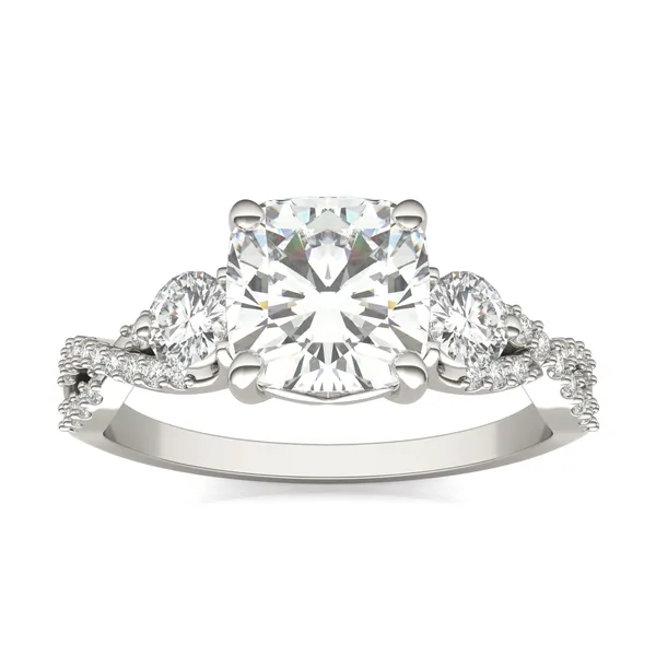 Cushion Twisted Accented Three-Stone Engagement Ring