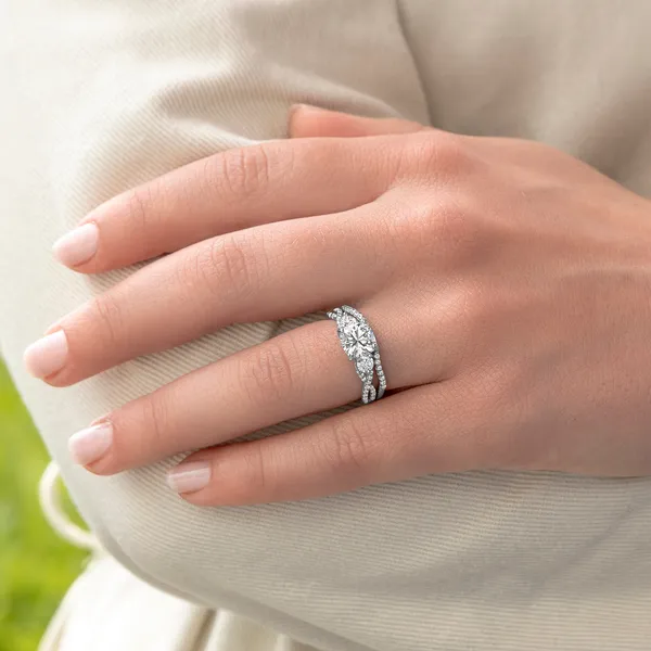 Cushion Twisted Accented Three-Stone Engagement Ring