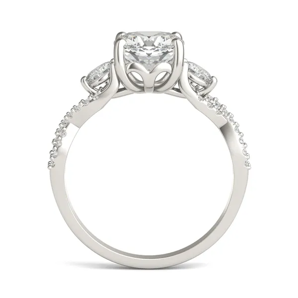 Cushion Twisted Accented Three-Stone Engagement Ring