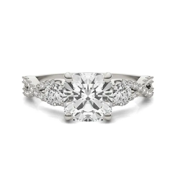 Cushion Twisted Accented Three-Stone Engagement Ring