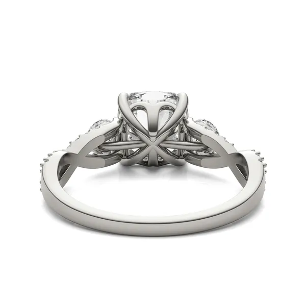 Cushion Twisted Accented Three-Stone Engagement Ring