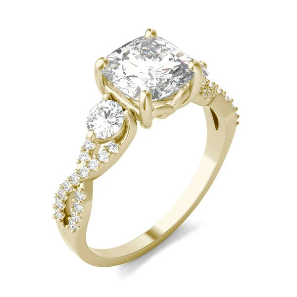Cushion Twisted Accented Three-Stone Engagement Ring