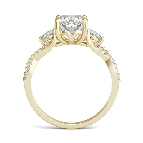 Cushion Twisted Accented Three-Stone Engagement Ring