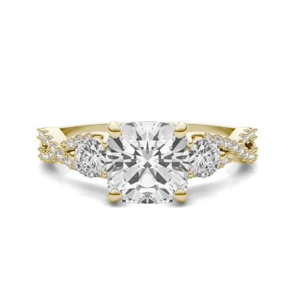Cushion Twisted Accented Three-Stone Engagement Ring