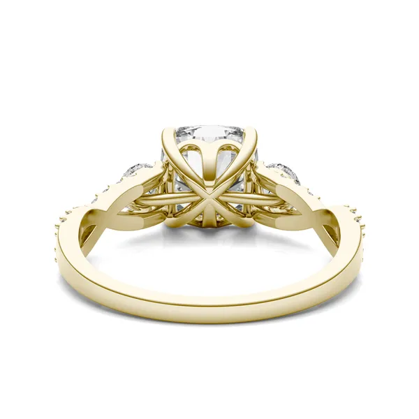 Cushion Twisted Accented Three-Stone Engagement Ring