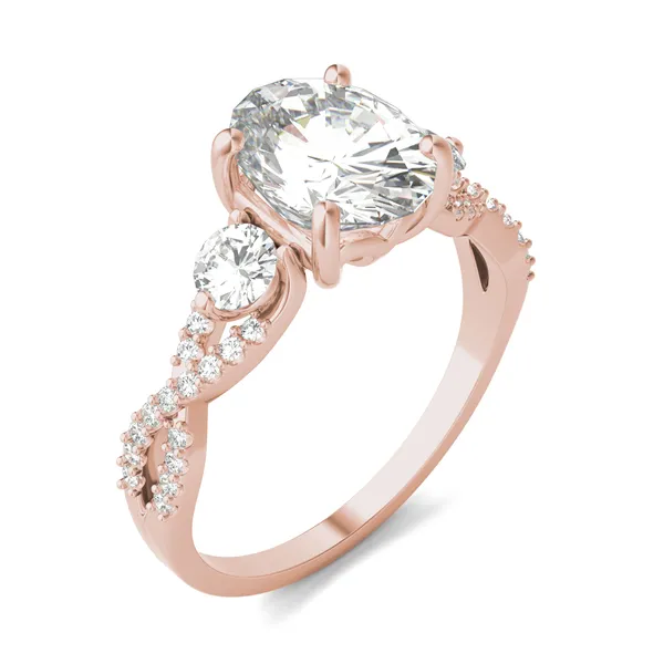 Oval Twisted Accented Three-Stone Engagement Ring