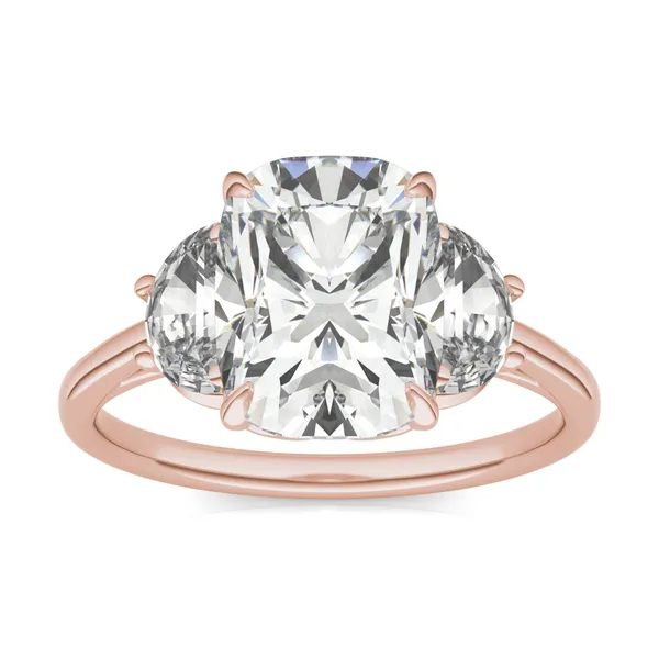 Elongated Cushion Signature Half Moon Three-Stone Engagement Ring
