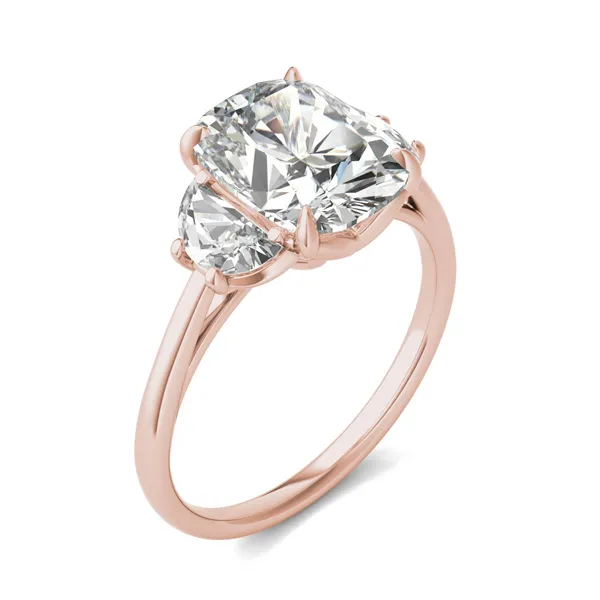 Elongated Cushion Signature Half Moon Three-Stone Engagement Ring