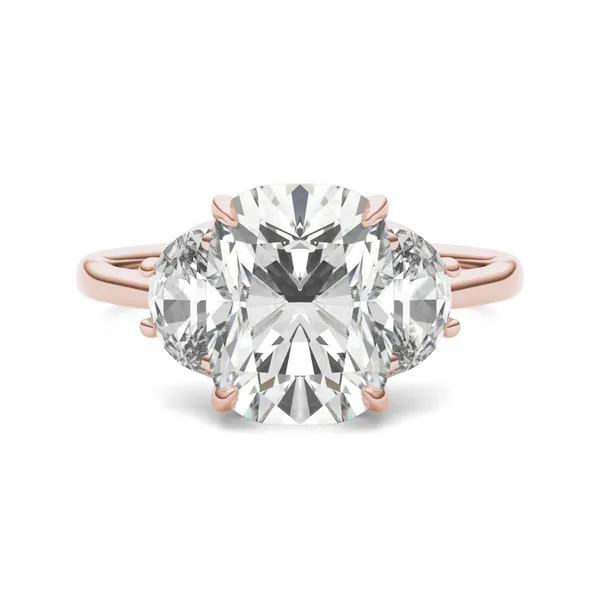 Elongated Cushion Signature Half Moon Three-Stone Engagement Ring