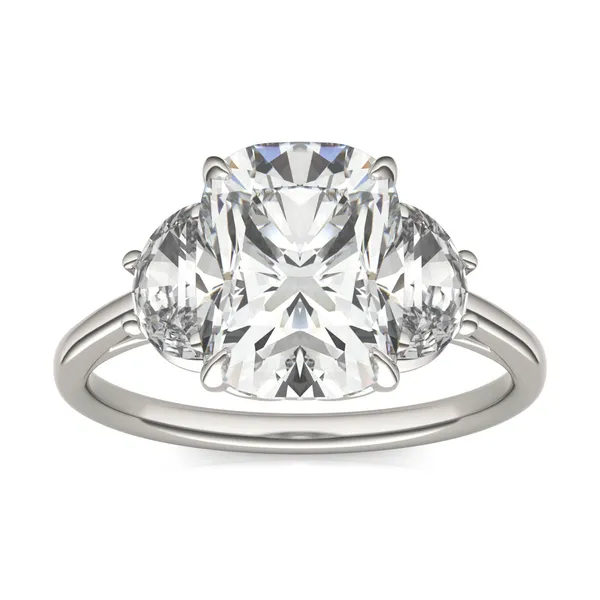 Elongated Cushion Signature Half Moon Three-Stone Engagement Ring