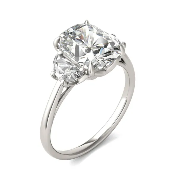 Elongated Cushion Signature Half Moon Three-Stone Engagement Ring