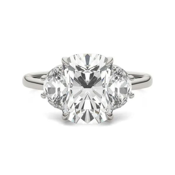 Elongated Cushion Signature Half Moon Three-Stone Engagement Ring