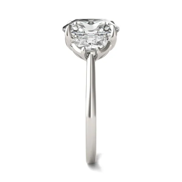 Elongated Cushion Signature Half Moon Three-Stone Engagement Ring