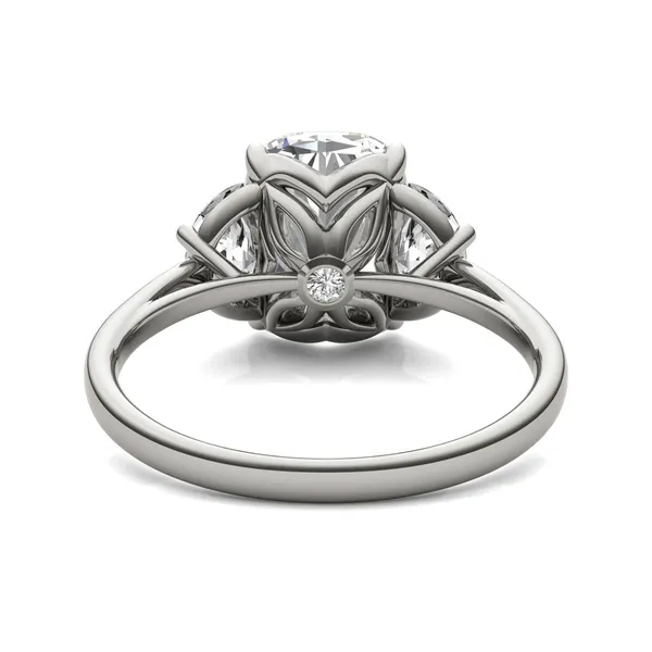 Elongated Cushion Signature Half Moon Three-Stone Engagement Ring