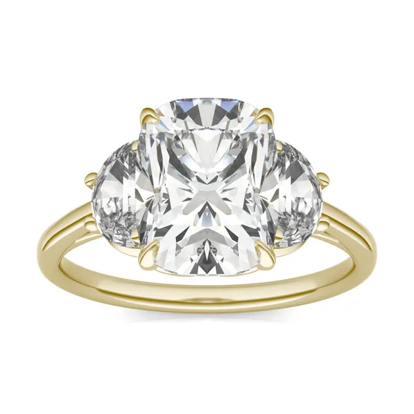 Elongated Cushion Signature Half Moon Three-Stone Engagement Ring