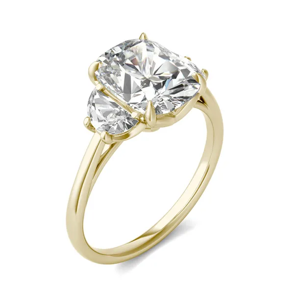 Elongated Cushion Signature Half Moon Three-Stone Engagement Ring