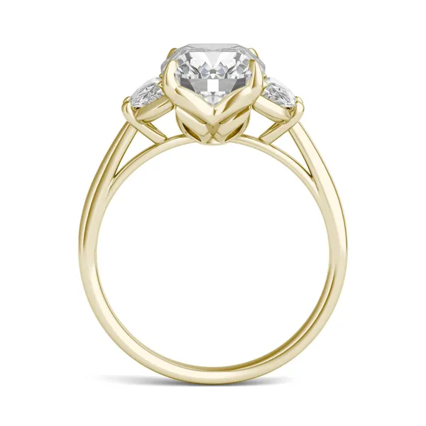 Elongated Cushion Signature Half Moon Three-Stone Engagement Ring