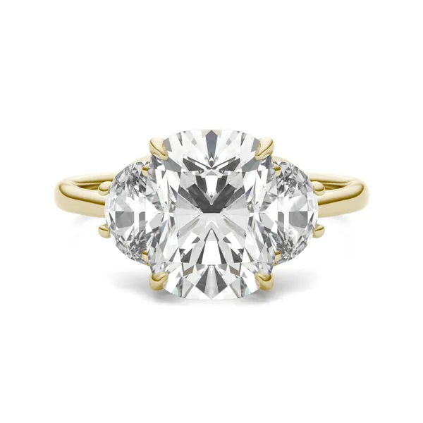 Elongated Cushion Signature Half Moon Three-Stone Engagement Ring