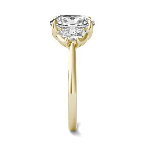 Elongated Cushion Signature Half Moon Three-Stone Engagement Ring