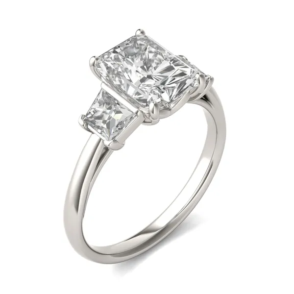 Radiant Signature Trapazoid Three-Stone Engagement Ring