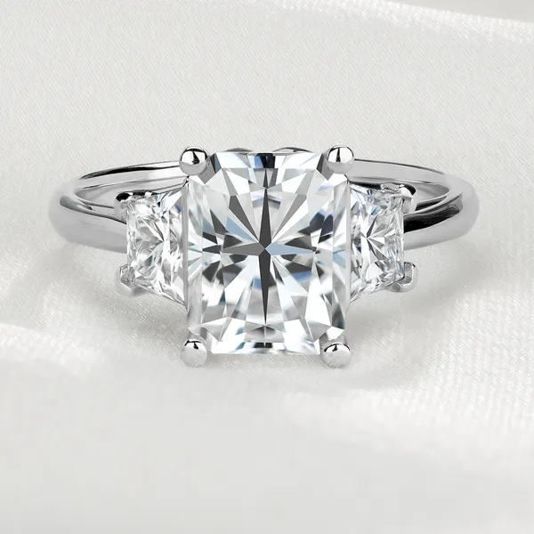 Radiant Signature Trapazoid Three-Stone Engagement Ring