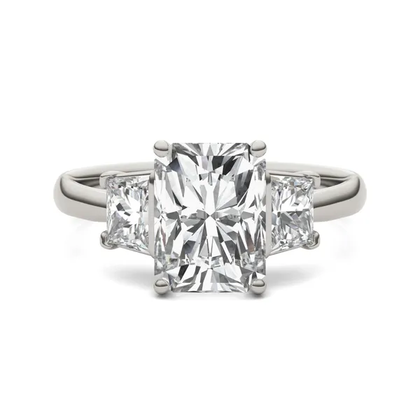 Radiant Signature Trapazoid Three-Stone Engagement Ring
