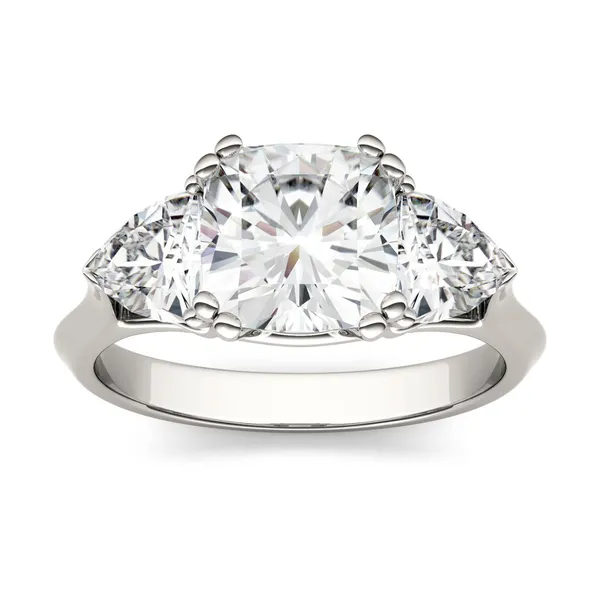 Cushion Traditional Trillion Three-Stone Engagement Ring