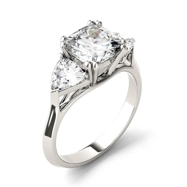 Cushion Traditional Trillion Three-Stone Engagement Ring