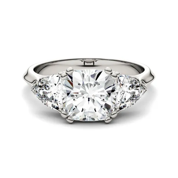 Cushion Traditional Trillion Three-Stone Engagement Ring