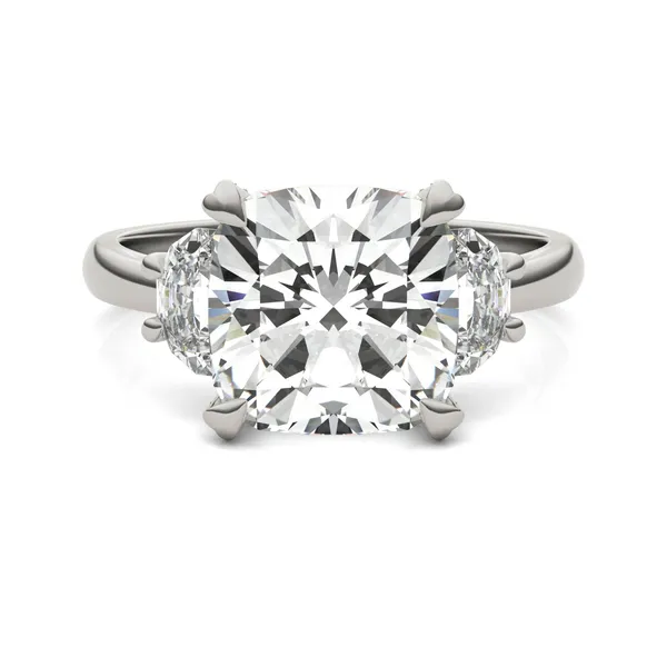 Cushion Hearts & Arrows Luxe Half Moon Three-Stone Engagement Ring