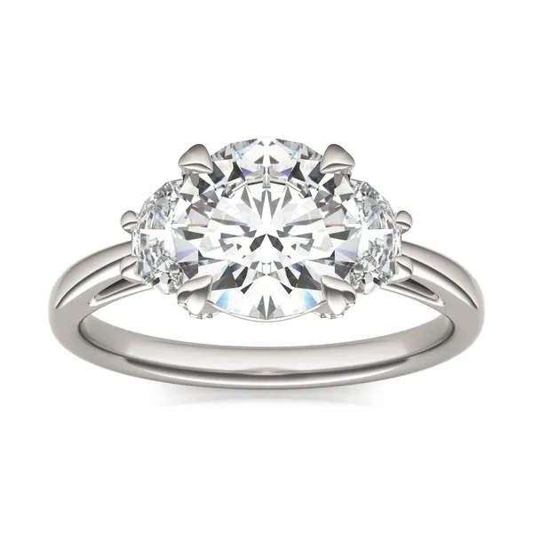 Round Hearts & Arrows Luxe Half Moon Three-Stone Engagement Ring