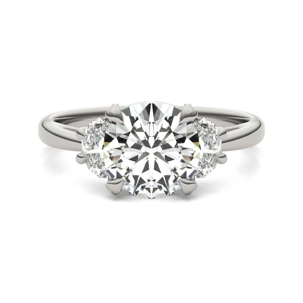 Round Hearts & Arrows Luxe Half Moon Three-Stone Engagement Ring