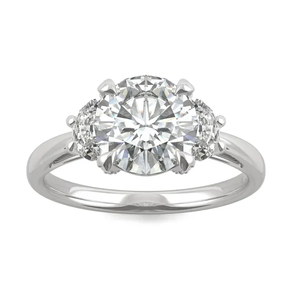 Round Hearts & Arrows Luxe Half Moon Three-Stone Engagement Ring
