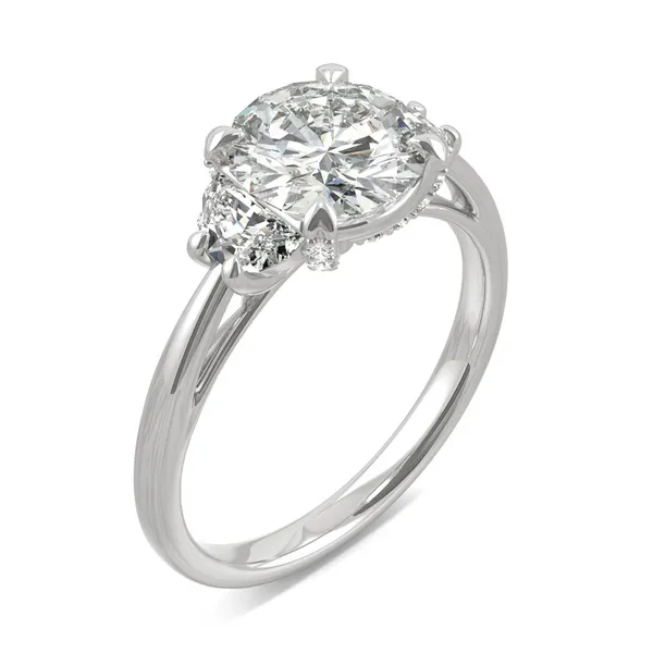Round Hearts & Arrows Luxe Half Moon Three-Stone Engagement Ring
