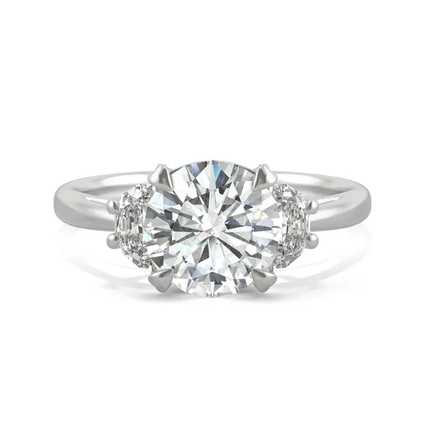 Round Hearts & Arrows Luxe Half Moon Three-Stone Engagement Ring
