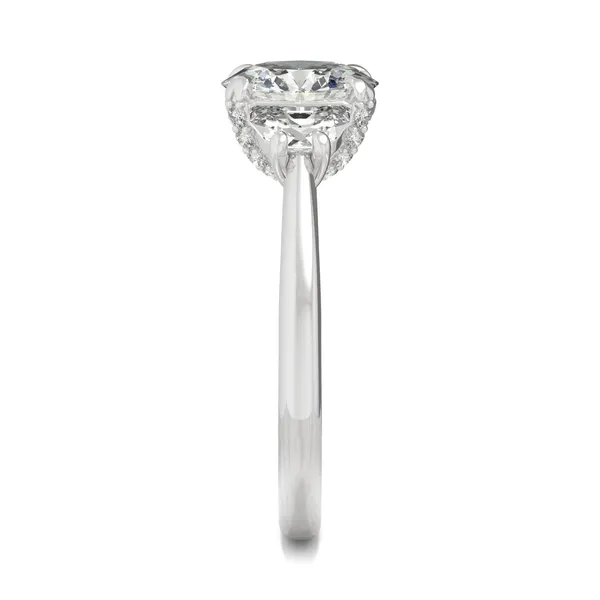 Round Hearts & Arrows Luxe Half Moon Three-Stone Engagement Ring