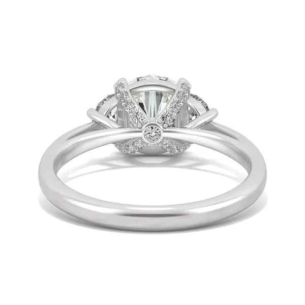 Round Hearts & Arrows Luxe Half Moon Three-Stone Engagement Ring